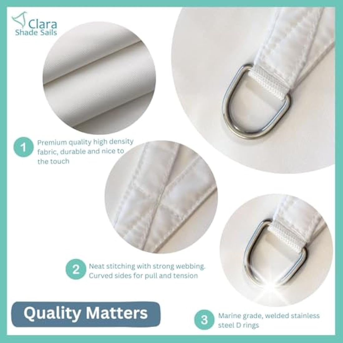 Clara Shade Sails - White Rectangle 3x5m Sun Shade Sail, Conservatory Sail Shades, Pergola Canopy, Garden Sail Canopy Waterproof, Patio Gazebo, Garden Tent, Outdoor Sun Sail Shade, Garden Awning