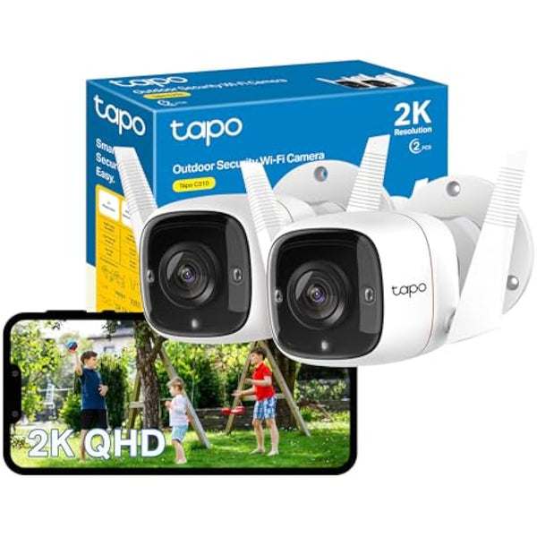Tapo C310P2 2-Pack 2K Security Camera Outdoor Wired, Outdoor Camera No Monthly Fee, AI Detection, Advanced Night Vision, Two-Way Talk, IP66 Weatherproof, Works with Alexa & Google