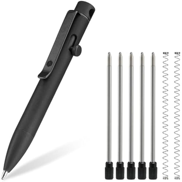 KeyUnity KP04 Titanium Alloy Ballpoint Pen with Clip, Retractable EDC Pocket Pen for Daily Use (Black)