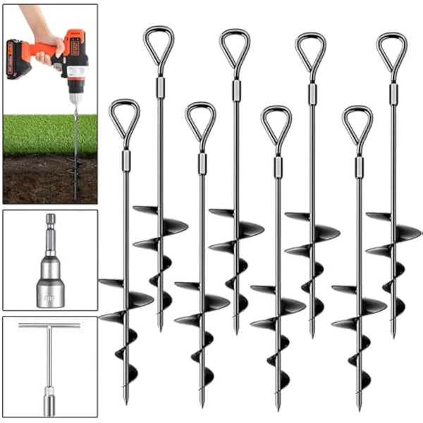 Ground Anchor 8 Pack, 45cm Tall Heavy Duty Ground Pegs Kit Fit for Swing, Trampolines, Tents, Mobile Home Anchors, Awning Pegs Anchor, Dog Spikes for Ground