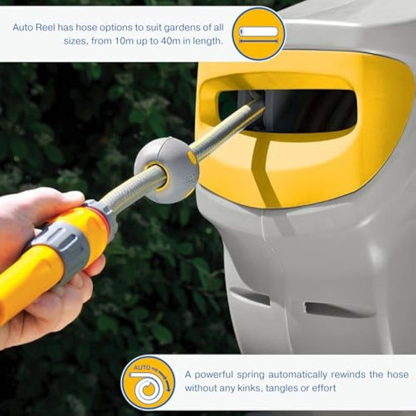 HOZELOCK - Auto Reel Wall-mounted 40m: Easy to Install, Child-lock, Auto-rewind, Ready-to-use with Nozzle, Fittings, Hozelock Hose and Accessories Included 5 Year Guarantee* [2595R8000]