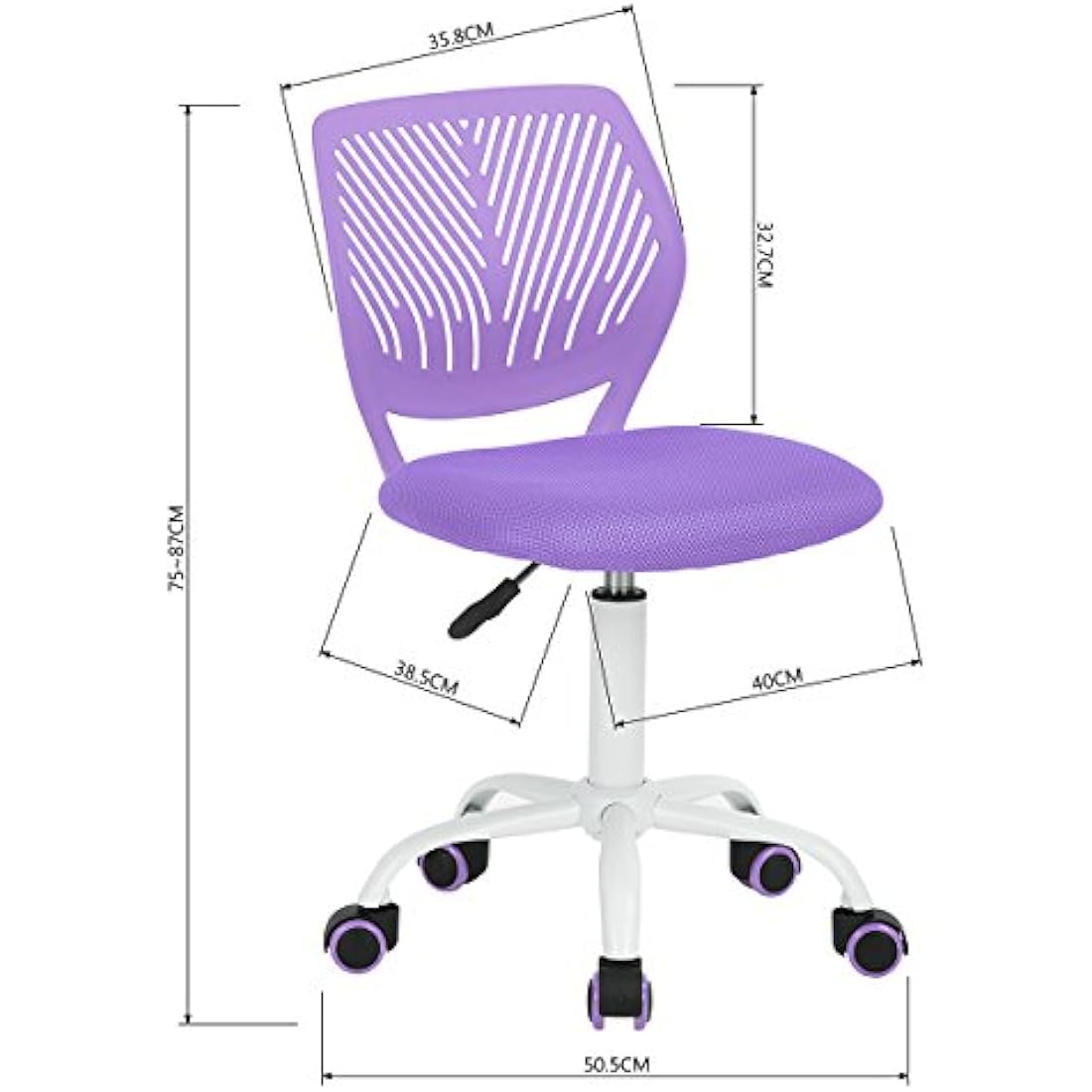 Homy Casa Desk Chair Adjustable Swivel Office Chair Fabric Seat Ergonomic Task Chair without Armrest, Purple