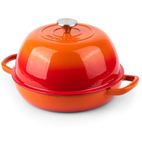 Enamelled Cast Iron Dutch Oven Pot  Dutch Oven For Sourdough Bread Baking  Cast Iron Bread Pot  Orange, 6 Quarts, 22cm  by Nuovva