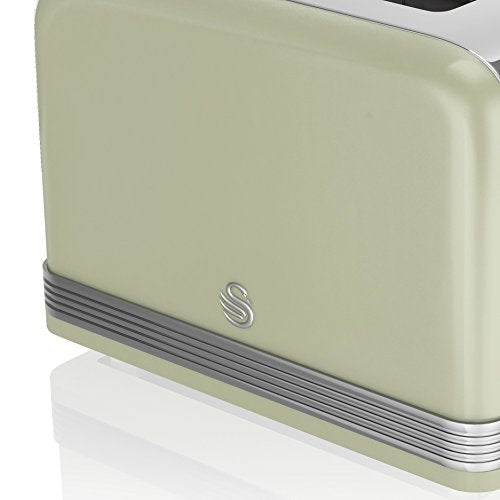 Swan ST19020GRN Retro 4-Slice Toaster with Defost/Reheat/Cancel Functions, Cord Storage, 1600W, Retro Grey