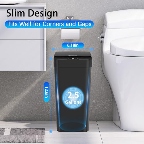 Kssvzz 3 Pack Small Motion Sensor Bathroom Bins with Lid, 10L Smart Waste Paper Basket, Slim Automatic Toilet Rubbish Bin, Touchless Trash Can for