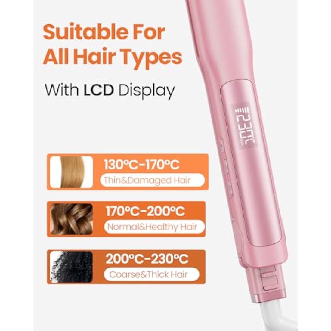 Faszin Hair Straighteners, Ionic Titanium Plate for Smooth Shiny Results, 20S Fast Heat Up Flat Iron, Clear LCD Display (Pink)