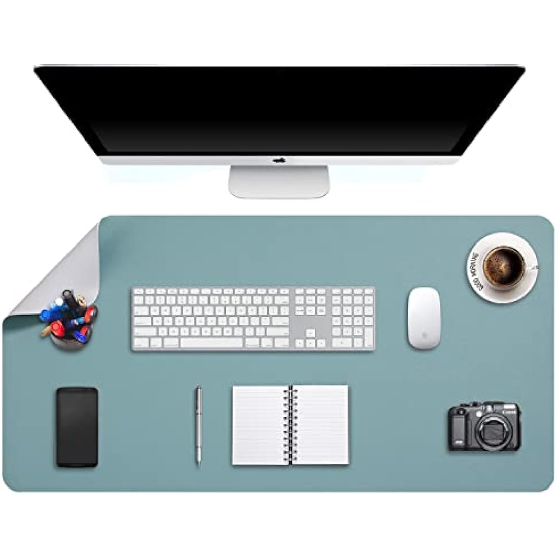 Desk Pad Large, Desk Mat, Extended Mouse Mat, Mouse Pad L, Desk Blotter, DOBAOJIA Laptop Pad Writing Pad for Office/Home, Dual-Side Use PU Leather Waterproof 35.4" X 16.9"(Greyish Green/Grey)