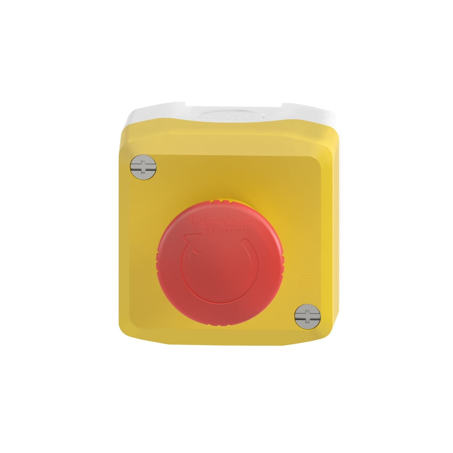 Schneider Electric Control station, plastic, yellow lid, 1 red mushroom push button Ø40, key release, 1 NO + 2 NC