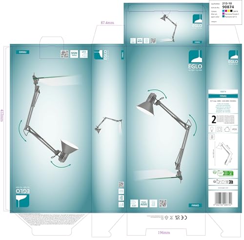 Eglo E27 Modern Silver Adjustable Clip on Desk Light 'FIRMO'