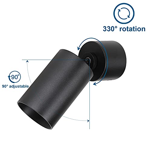 Klighten 2pcs Rotatable Matt Black Round Ceiling Spotlight, GU10 Socket, Aluminum Surface Mounted, 55x140mm