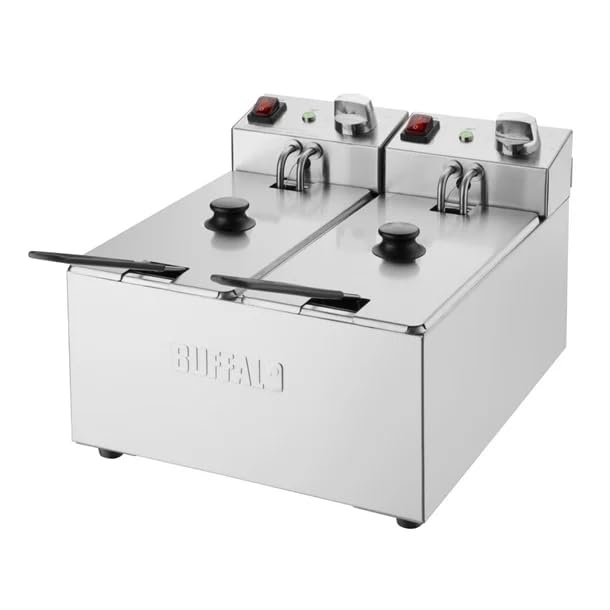 Buffalo Twin Tank Twin Basket 2x3Ltr Countertop Fryer 2x2kW - Kitchen Commercial Stainless Steel Double Deep Fat Fryer Machine for Chips French Fries Donuts CU615