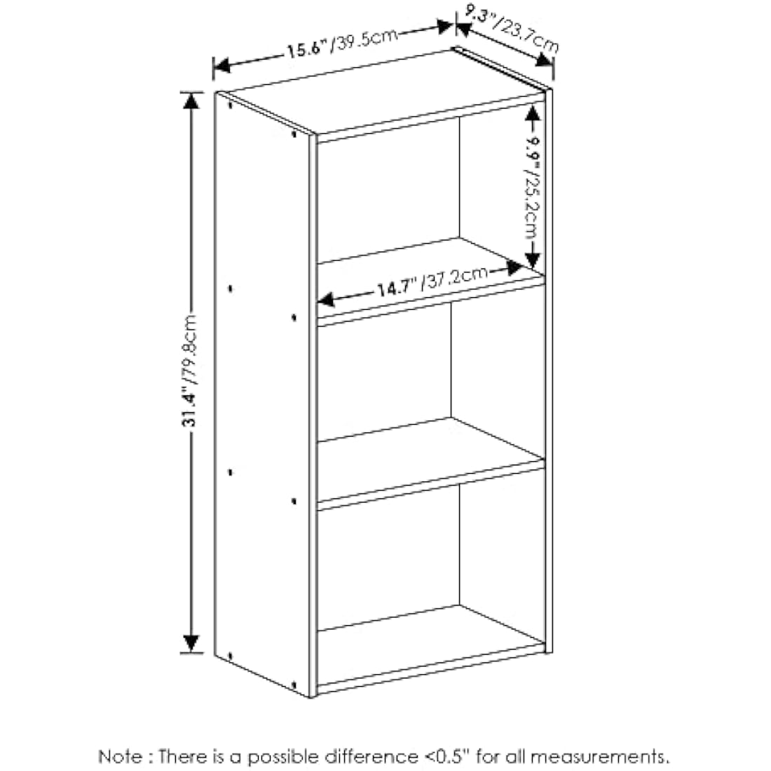 Furinno Luder 3-Tier Open Shelf Bookcase, White