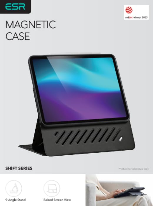ESR for iPad Pro 12.9 Case (6th/5th Generation, 2022/2021), Removable Magnetic Cover, Adjustable Portrait/Landscape Stand with Raised Display View, 9 Standing Angles, Shift Series, Black