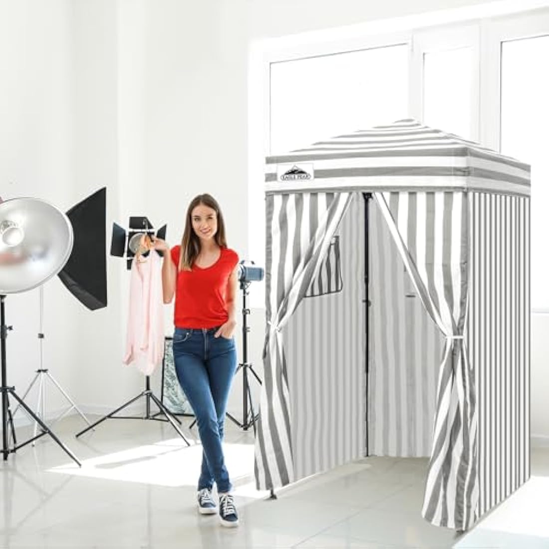 EAGLE PEAK Flex Ultra Compact 1.2m x 1.2m Pop-up Changing Room Canopy, Portable Privacy Cabana for Pool, Fashion Photoshoots, or Camping, Gray/White