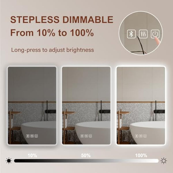 Habison 500 x 700 mm Bluetooth LED Illuminated Bathroom Mirror, Anti-Fog Wall Mirror with Lighting with Touch Switch, Bluetooth Speaker, 3 Colours Temperature, Adjustable Brightness