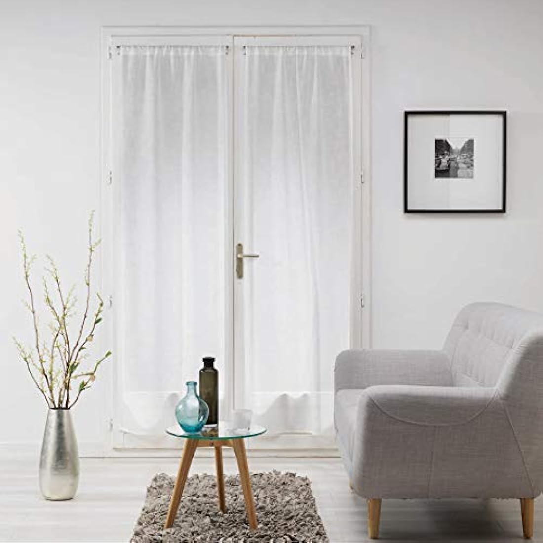 Douceur d'Intérieur Pair of Straight Curtain Rods 2 x 70 x 200 cm Milza White