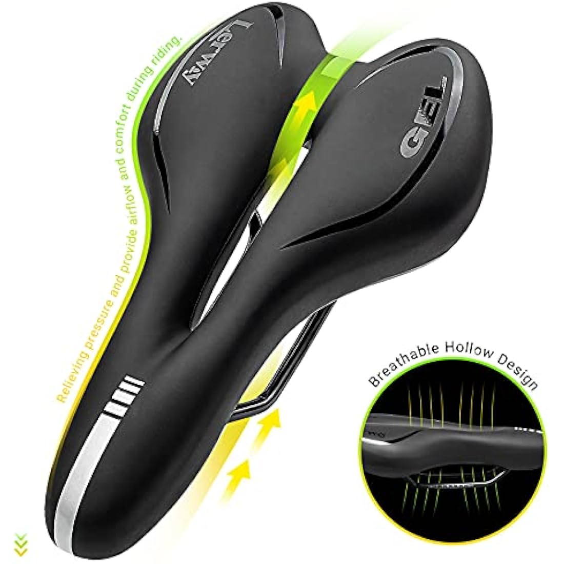 LERWAY Mountain Bike Saddle,Comfortable Bike Seat,Gel Bicycle Saddle,Waterproof Black Memory Sponge Cycling Seat,Breathable PU Leather Cycling Saddle