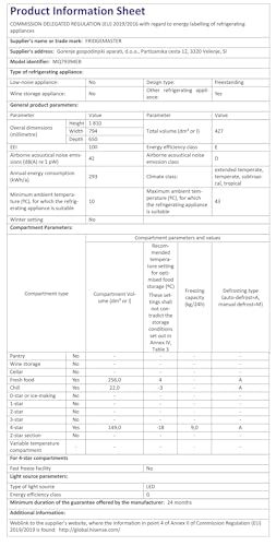 Fridgemaster MS83430EB Freestanding Slim American Side by side Door Fridge Freezer 441L, Total No Frost, Inverter compressor, Black, 83.2x178.0cm, Energy Rating E