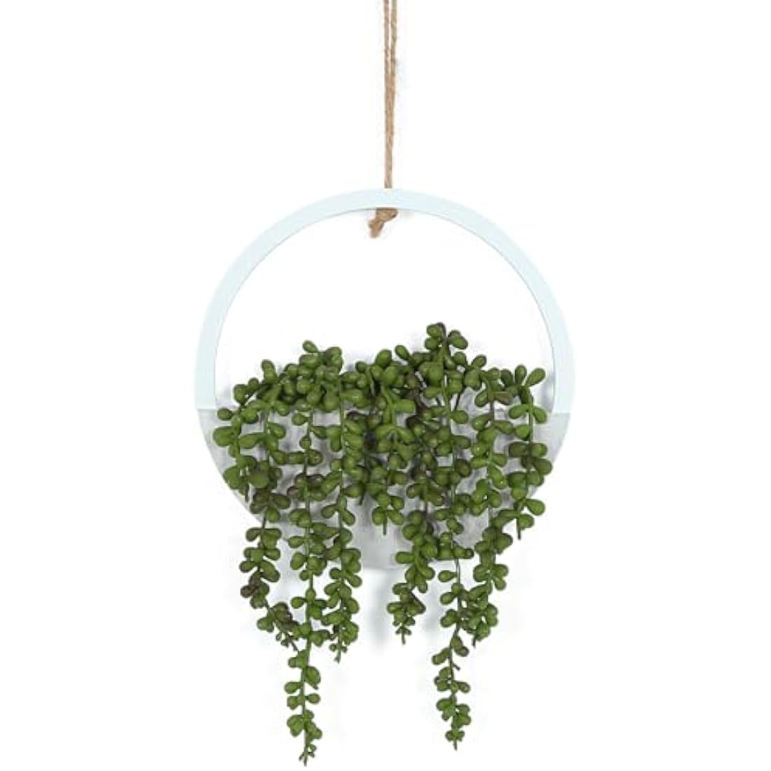 Hobyhoon Hanging Plant Artificial Succulents Fake String of Pearls Plants 12.2'' in Wooden Pot for Indoor Outdoor Wall Decor (1PCS)