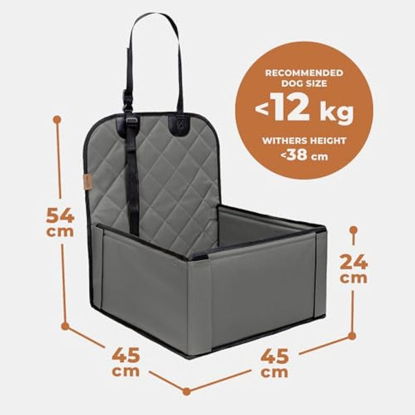 Extra Stable Dog Car Seat - Robust Car Dog Seat or Puppy Car Seat for Small to Medium-Sized Dogs - Reinforced Walls and 3 Belts - Waterproof Pet Car Seat for Back and Front Seat (Grey)