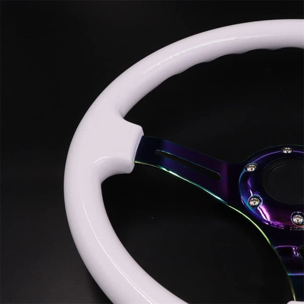 350mm Green Racing Steering Wheel Neo Chrome Spoke Universal 6 Bolts 45mm Deep Dish Classic ABS Wood Steering Wheel with Horn Button