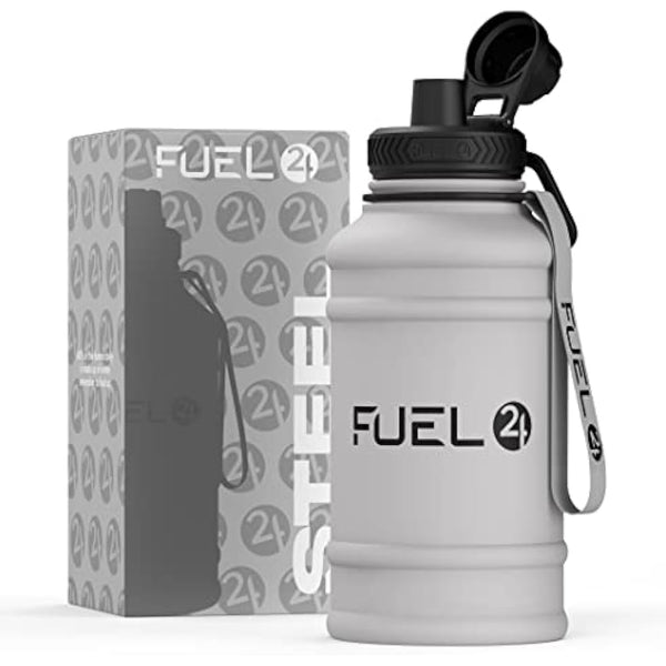 Fuel24 1.3L/2.2L Water Bottle Metal - STRONG, Drop & Leakproof BPA free 2L 1L Stainless Steel Water Bottle (1 Litre) - Large Gym Bottles for Men, Sports Water Bottle, Travel, Hiking Water Bottle