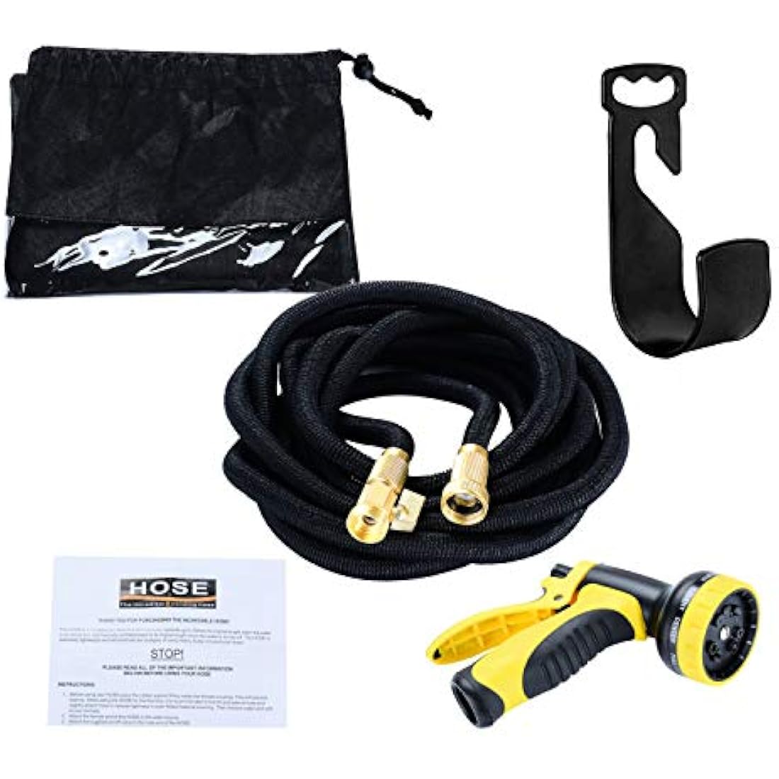 HmiL-U Garden Hose 50ft 15m Strongest Double Latex Inner Tube Prevent Leaking Magic Hosepipe with 9 Function Spray Gun+Solid Brass Fittings (Retracted Length 17ft)【2 YEARS 100% Guaranteed】(50ft)