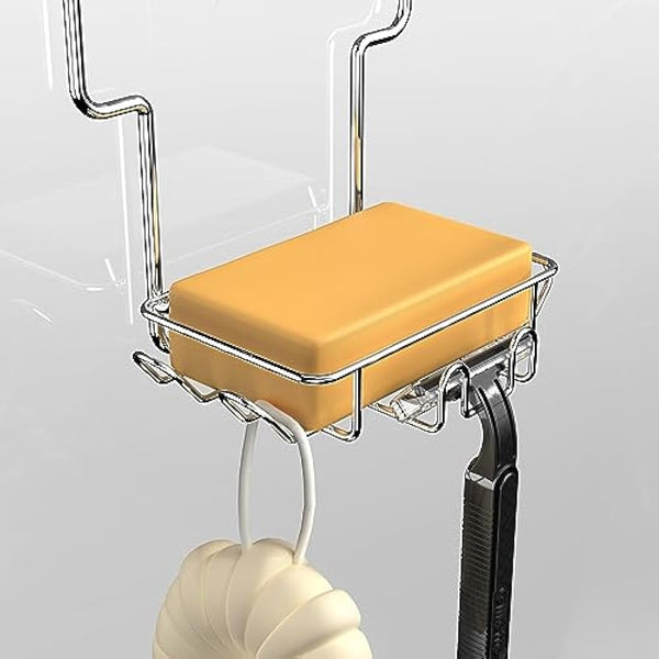 Cooeco Over Door Shower Caddy 2-Tier Bathroom Shelf with Soap Holder and Hooks, Stainless Steel Storage Organizer, Rust Proof, Silver