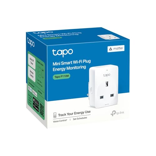 Tapo P110M Smart Plug, WiFi Plug, Energy Monitoring, Electricity Usage Monitor, MATTER Certified, App Remote Control, Voice Control, Alexa Plug, Works with Alexa & Google, Away Mode, Compact Design