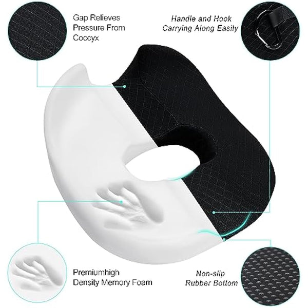 Donut Pillow Chair Seat Cushion, Memory Foam Firm Coccyx Pad Donut Cushion for Long Sitting, Office Chair, Gaming Chair and Car Seat Cushion - Black 17.5*18.5*5.5 in