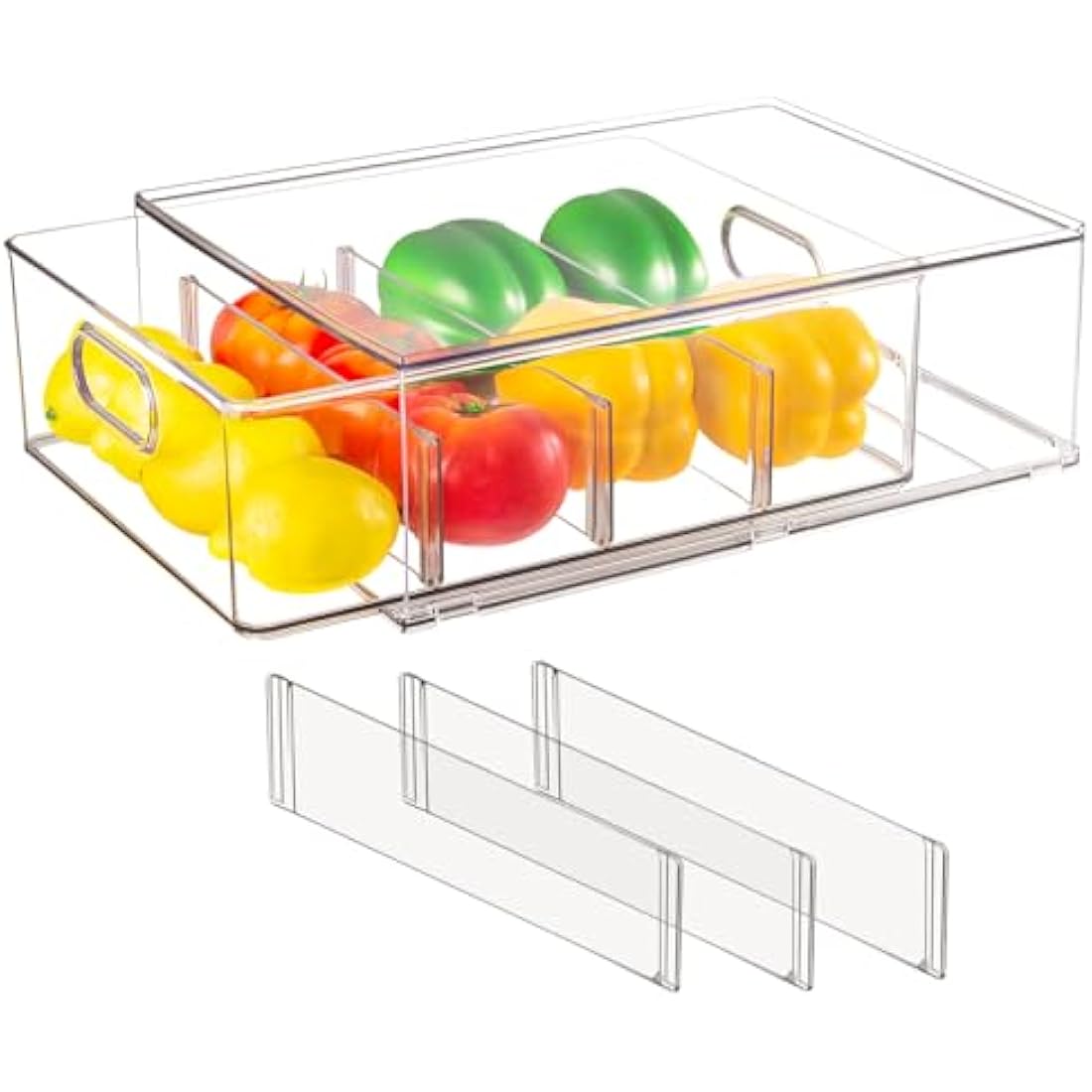 Abiudeng Fridge Drawer Kitchen Storage Organisation Cupboard Organiser with Pullout Drawer Stackable Fridge Organizer Set BPA free Clear Pantry Storage for Freezer-L