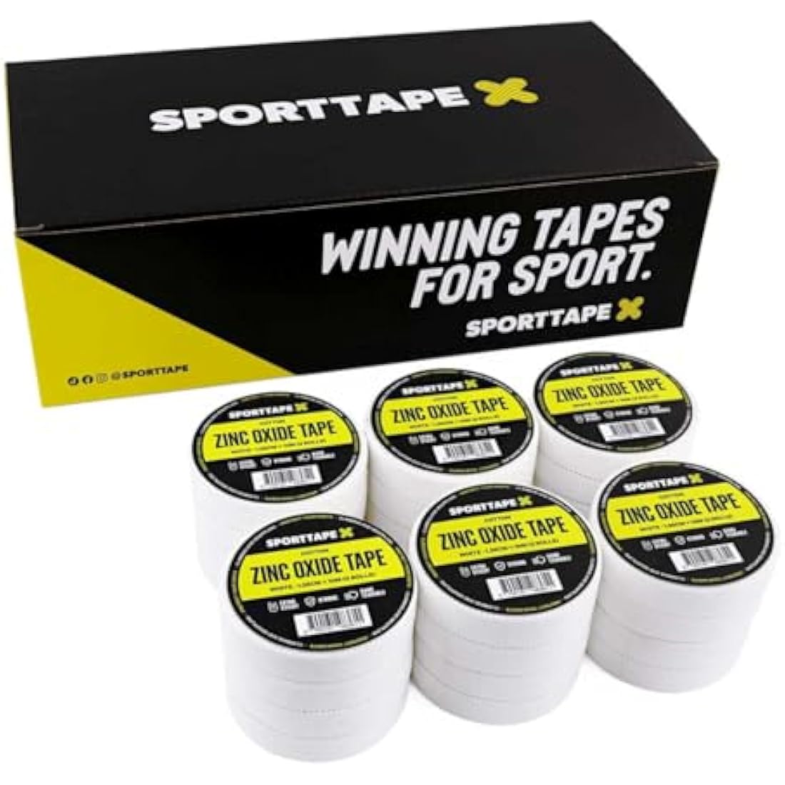 SPORTTAPE Box of 24 Rolls Zinc Oxide Finger Tape - White - 1.25cm x 10m | For Jiu Jitsu, Bouldering, Rock Climbing, BJJ, Crossfit, Rowing, Climbing & Golf (12 Packs of 2 Rolls)