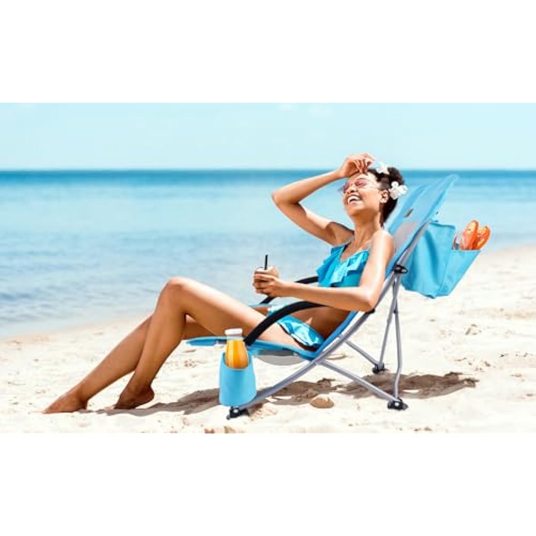 Nice C Beach Camping Chair, Folding Chair w/Cooler High Back, Ultralight Chair with Cup Holder & Carry Bag Compact & Heavy Duty Outdoor, Camping, BBQ, Beach, Travel, Picnic, Festival (1 Of Orange)