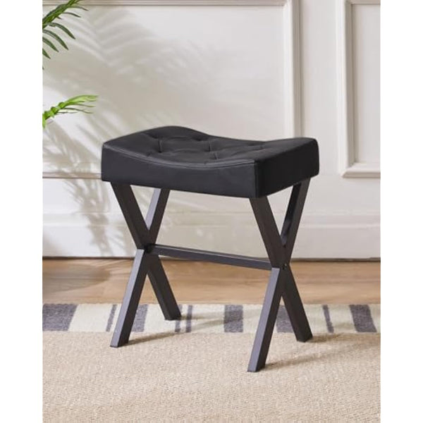 IBUYKE U-shaped PU Vanity Stool, Square Makeup Stool with X-Leg, Ottoman Seat Footrest Stool, Multi-Use as Small Side Table, for Bedroom, Living Room, Black WBD019B