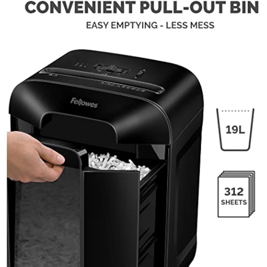 Fellowes 12 Sheet Paper Shredder for Office - Cross Cut Shredder with Auto Reverse Jam Solution & SafeSense Technology - Powershred LX85 Home Office Shredder with 19L Pull-Out Bin - DIN Level P4