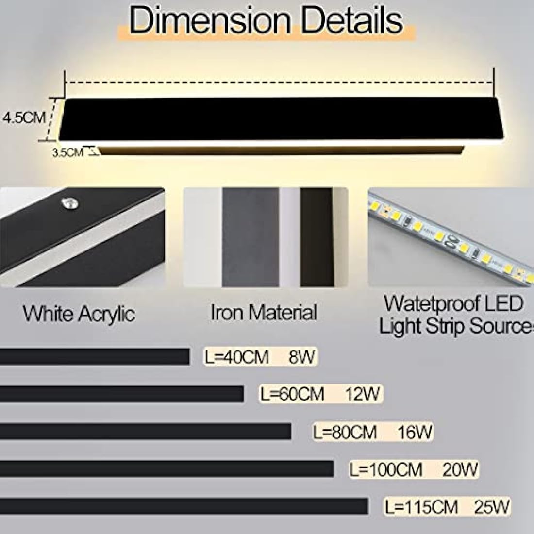 ZTWLEED Long Outdoor Wall Light,Dimmable Wall Light with Remote Control,LED Long Wall Lamp Villa 20W IP65 Waterproof Wall Lights Black,100CM Outdoor Wall Lamp for Patio Villa