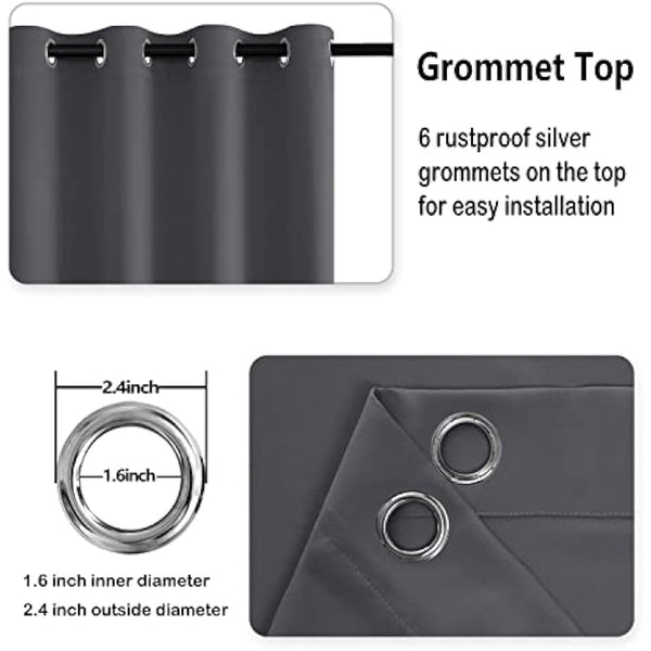 DWCN Dark Grey Blackout Curtains with Tiebacks for Bedroom Thermal Insulated Solid Eyelet Curtains for Living Room,2 Panels,66" Wide x 90" Drop