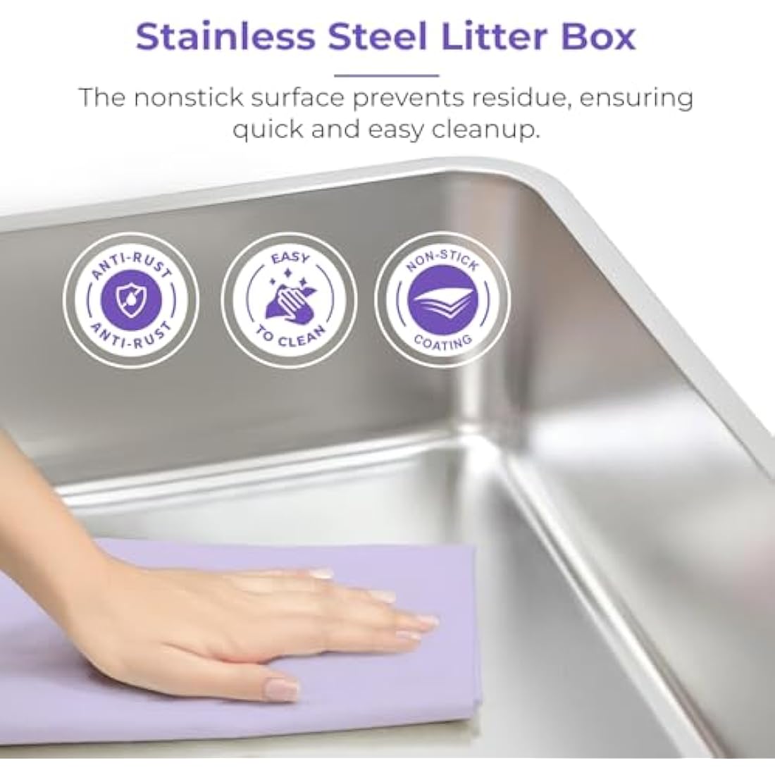 iPrimio Stainless Steel XL Cat Litter Box - Enclosed High-Sided Litter Box for Big Cats - Easy Cleaning, Odour-Resistant Pan - Durable Cat Tray with Smooth Surface, 23.5" x 15.5" x 6"