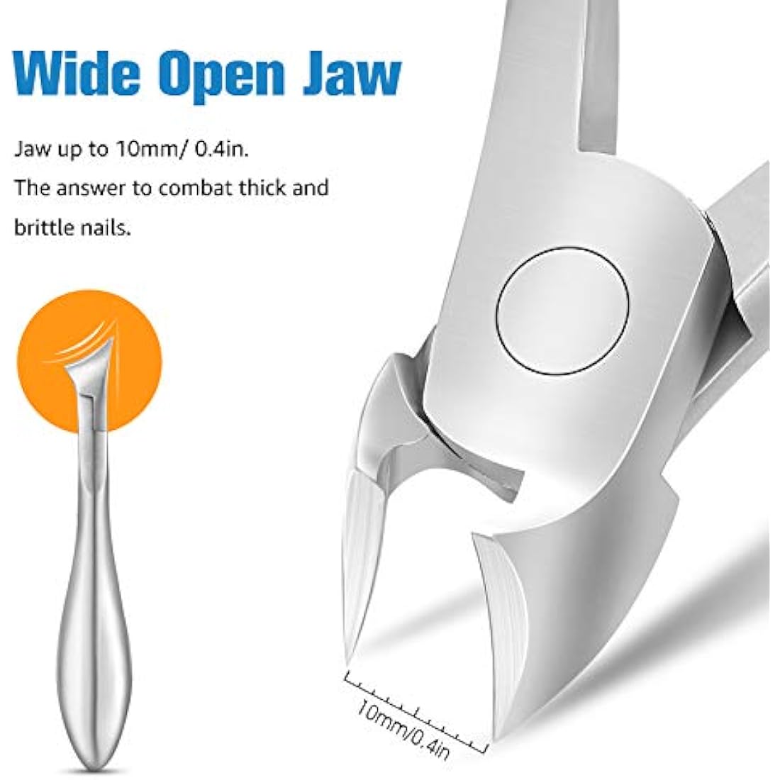 FERYES Toenail Clippers for Thick Nails, Toe Nail Clippers for Ingrown Hard Toe Nail Fingernail - Large Handle Stainless Steel Olecranon Fingernail Clipper, Silver