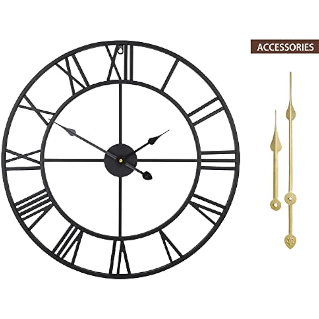 HAITANG Vintage Large Wall Clocks,Silent Non Ticking,Battery Operated,40cm /16" Round, Roman Numerals, Modern Black Metal Clock for Living Room,Bedroom,Kitchen,Office Wall Decor