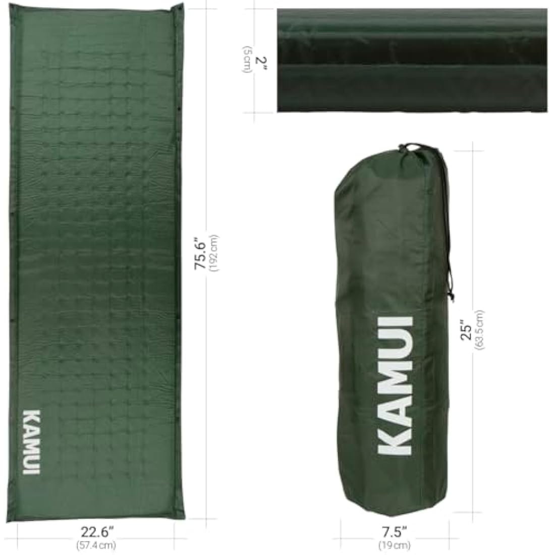 KAMUI Self Inflating Sleeping Mat 5 cm Thick Pad Connectable with Multiple Mattresses for Tent and Family Camping (Green)