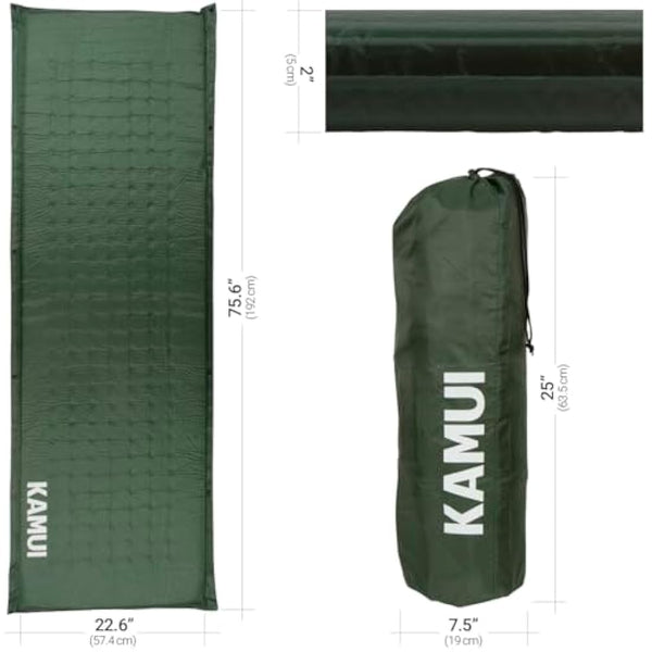 KAMUI Self Inflating Sleeping Mat 5 cm Thick Pad Connectable with Multiple Mattresses for Tent and Family Camping (Green)