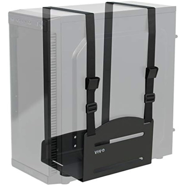 VIVO Universal PC Wall Mount, Adjustable Steel Bracket, Computer Case, Open Frame CPU Strap Holder, Black, MOUNT-PC03V