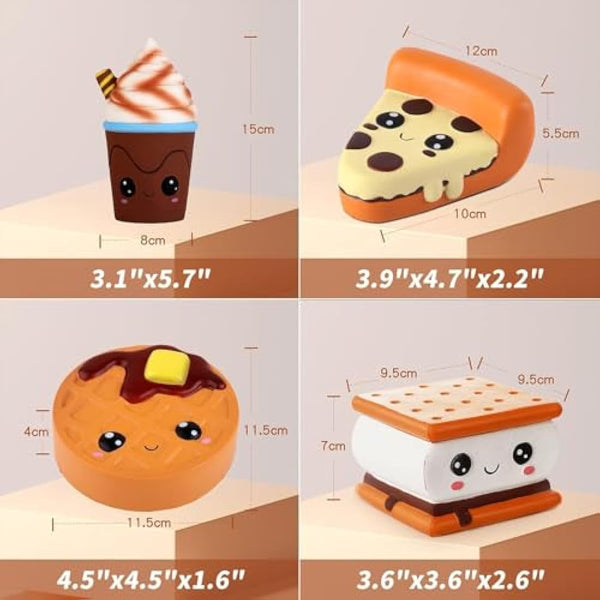 Anboor 4 Pcs Squishies Smore Waffle Cake Pizza Coffee Cup Kawaii Scented Soft Slow Rising Squeeze Stress Relief Kids Toy Valentines Day Gifts