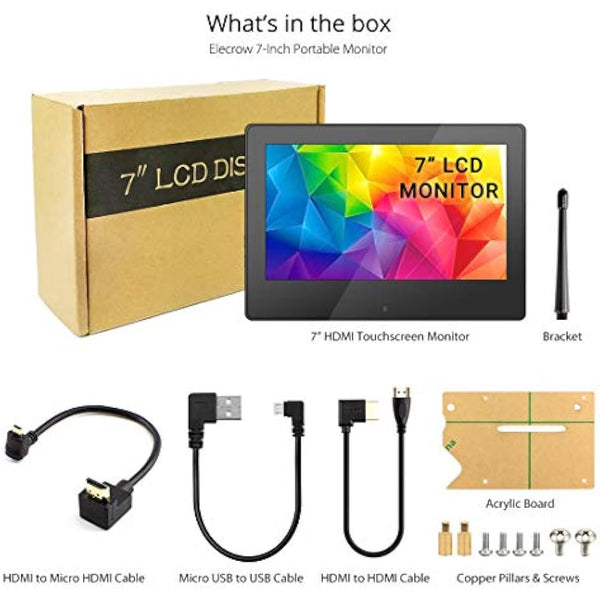 ELECROW For Raspberry Pi Screen, 7-inch 1024 * 600 Touch Screen Monitor with Built-In Speakers Compatible Raspberry Pi 4 3B+ Raspberry Pi Zero Raspberry pi 400, Windows PC, Jetson Nano