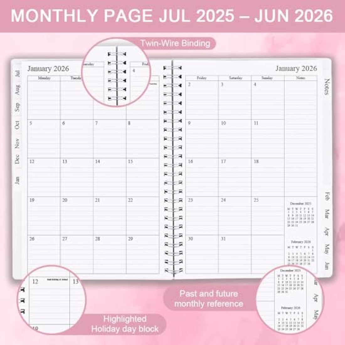 Diary 2025-2026, A5 Weekly/Monthly Planner with Monthly Tabs, 2025-2026 Planner from Jul 2025 to Jun 2026, Twin-Wire Binding,Easy to Organize Your Daily Life,14.8×21cm, Planners 2025-2026 Week to View