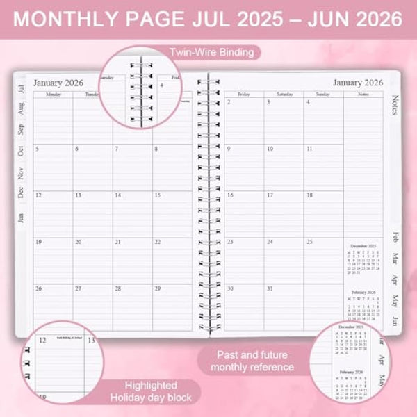 Diary 2025-2026, A5 Weekly/Monthly Planner with Monthly Tabs, 2025-2026 Planner from Jul 2025 to Jun 2026, Twin-Wire Binding,Easy to Organize Your Daily Life,14.8×21cm, Planners 2025-2026 Week to View