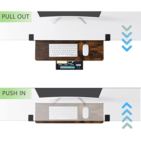 ETHU Under Desk Keyboard Tray, 68x30cm Ergonomic Pull-out Tray with C-Clamp Large Size Keyboard Tray Mount Easy to Install, Computer Keyboard Stand for Home and Office（Walnut）