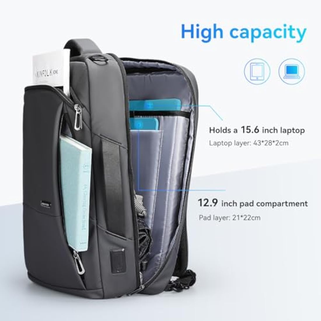 MARK RYDEN 3 in 1 Laptop Backpack Mens, 15.6 inch Business Laptop Handbag, Briefcase Backpack, Lightweight Laptop Sling Bag with USB Port-Grey