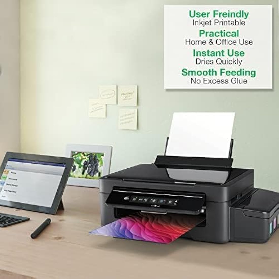 Evergreen Goods 100 Sheets A4 Waterproof Vinyl Sticker Paper, Self-Adhesive Glossy White PVC Sticker Sheets | Inkjet & Laser Printable, Perfect for Custom Labels, High-Resolution Stickers & DIY Crafts